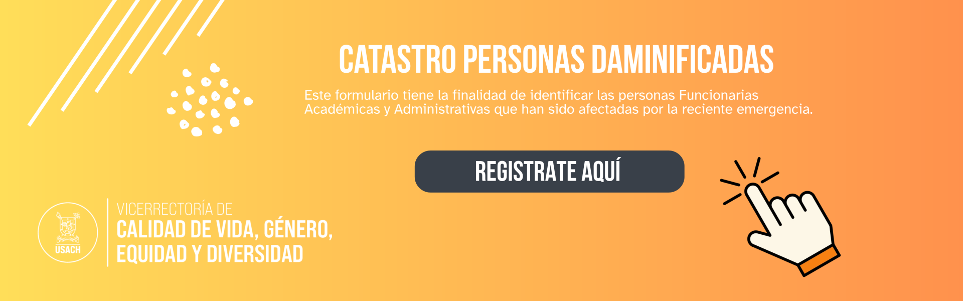 Banner naranjo en degradado naranjo desde derecha a izquierda con el llamado a registrarse en el catastro