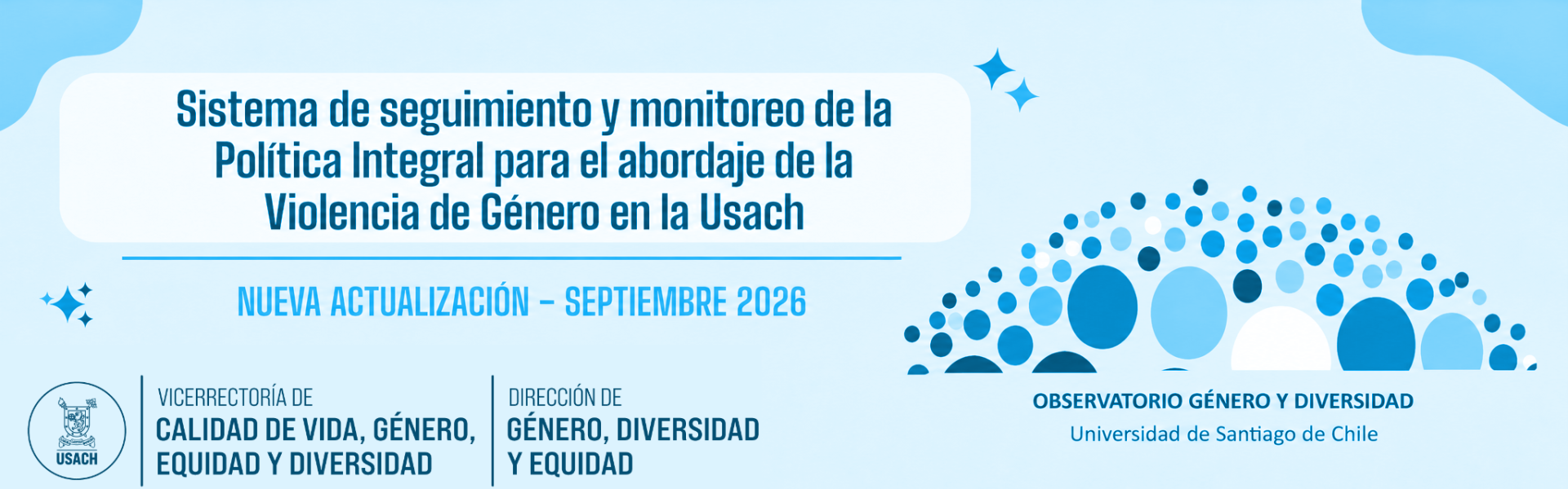 banner con fondo celeste y texto que dice Panel de Indicadores de la DGDE Elaborados por el Observatorio de Género, Equidad y Diversidad